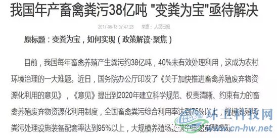 根據(jù)農業(yè)部有關數(shù)據(jù):年畜禽糞污產生量約38億噸,但綜合利用率不足60%。